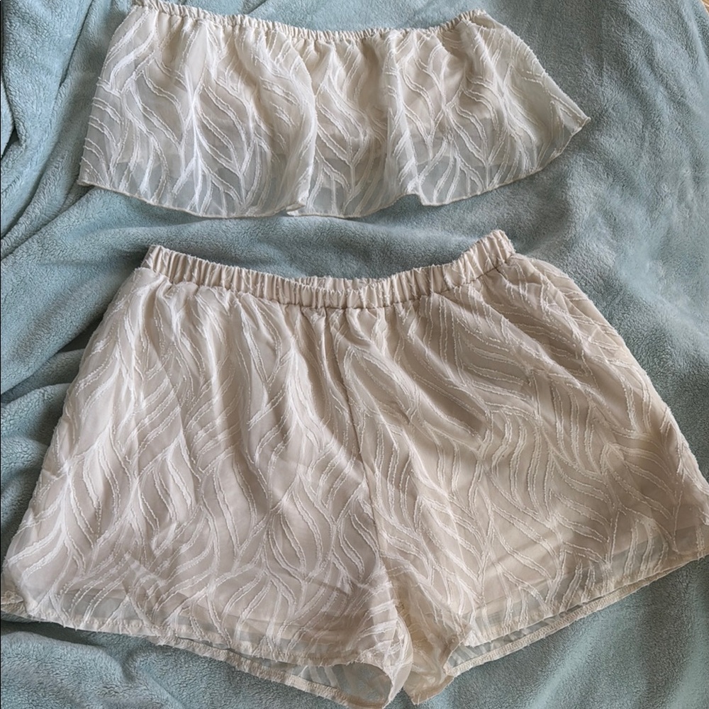 SHEIN Cream Textured Two-Piece Tube Top & Shorts Set